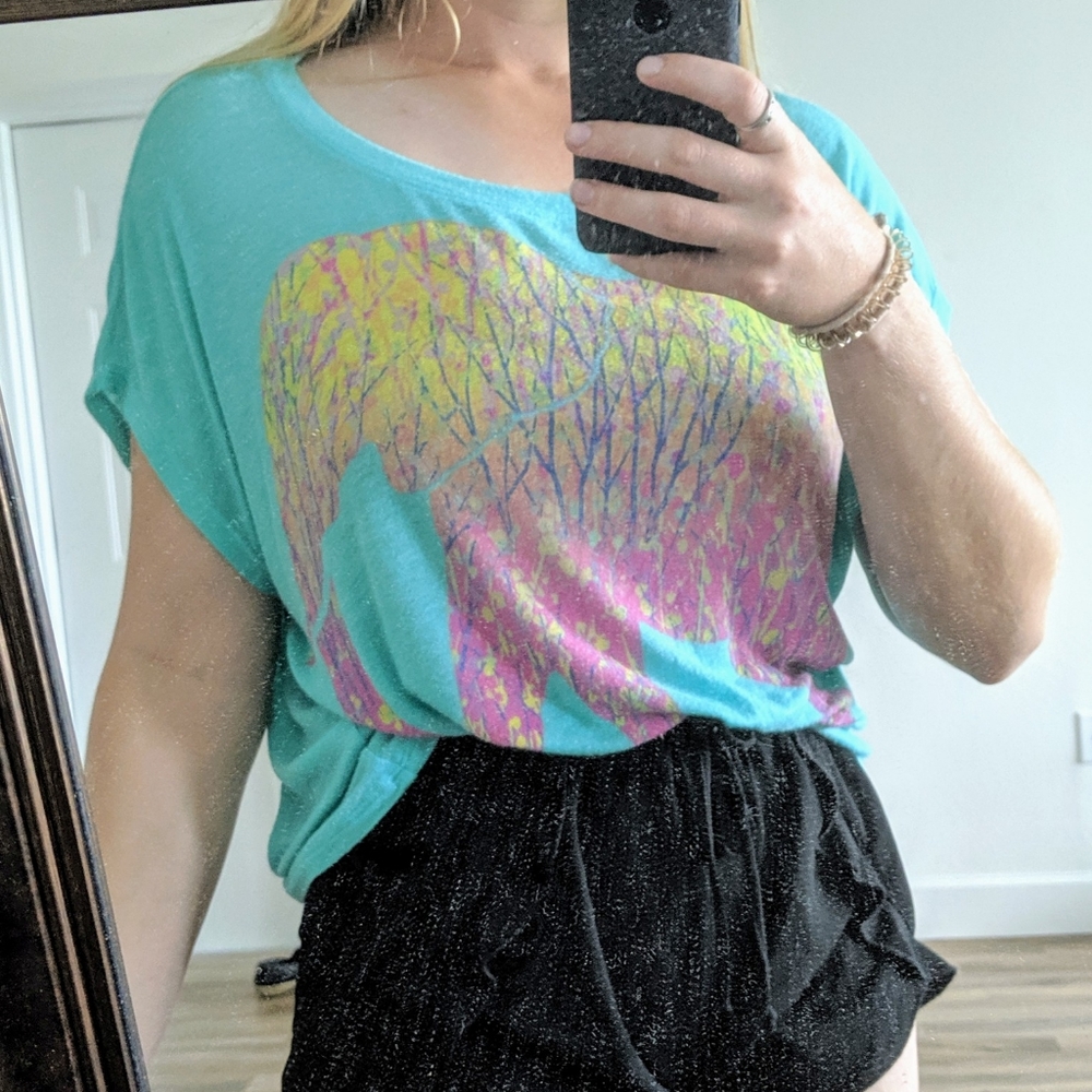 Turquoise flowy shirts with elephant print